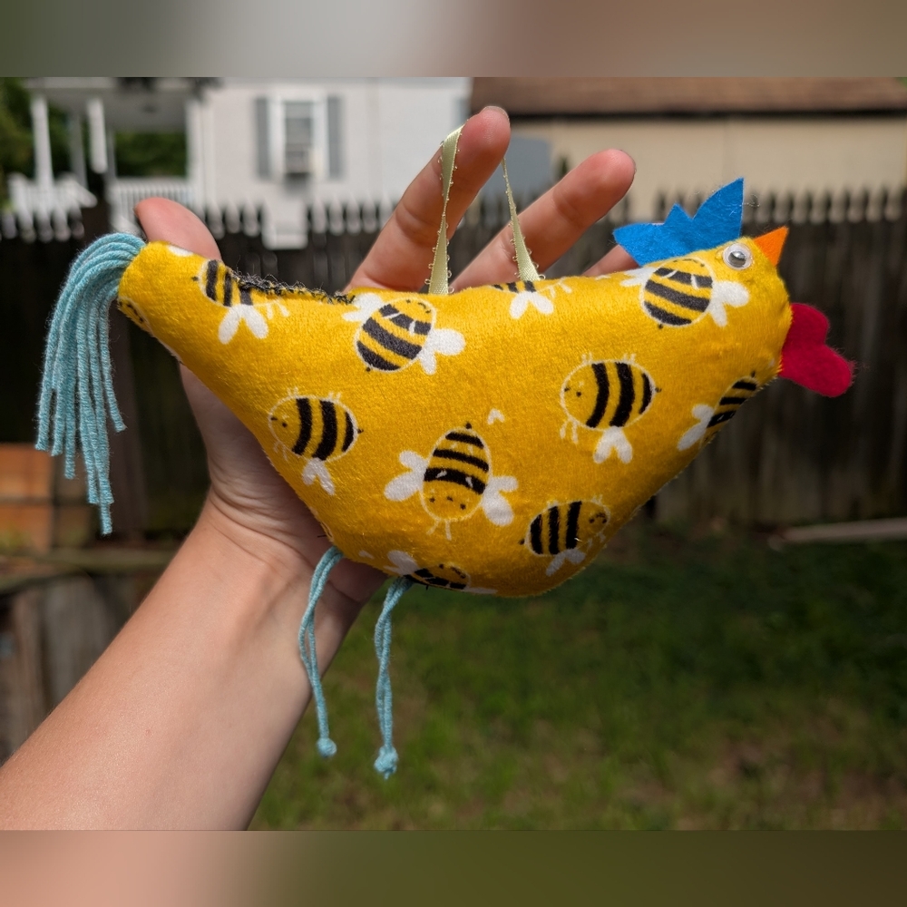 Yellow Bee Patterned Plush Chicken